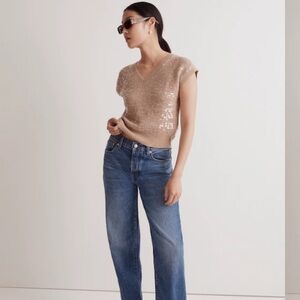 Madewell Sequin Tan Knit Top
